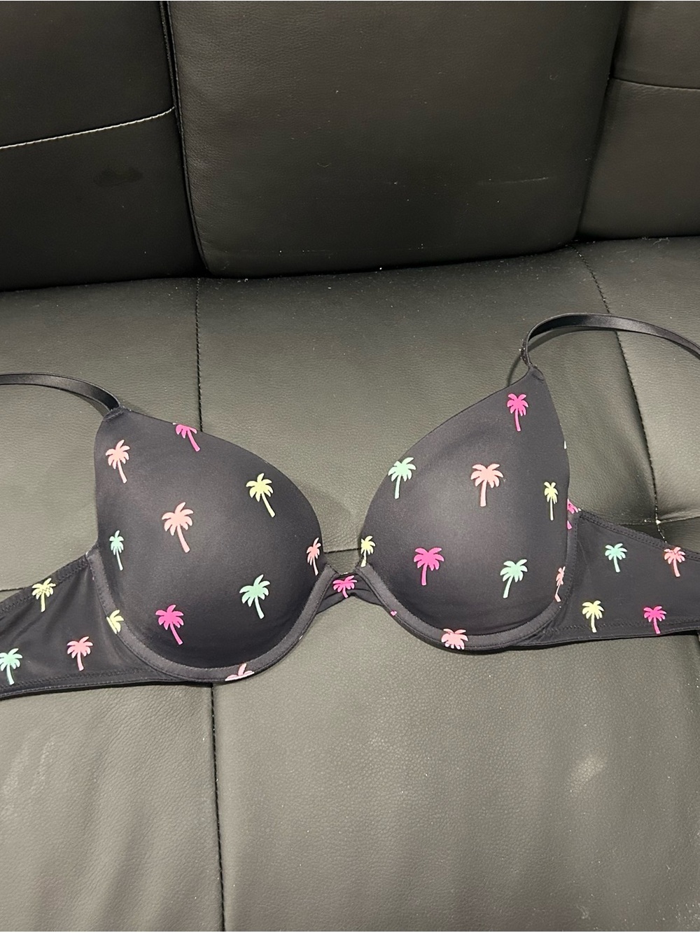 Black Palm-Print Women’s Bikini Top - Neon Accent Colors